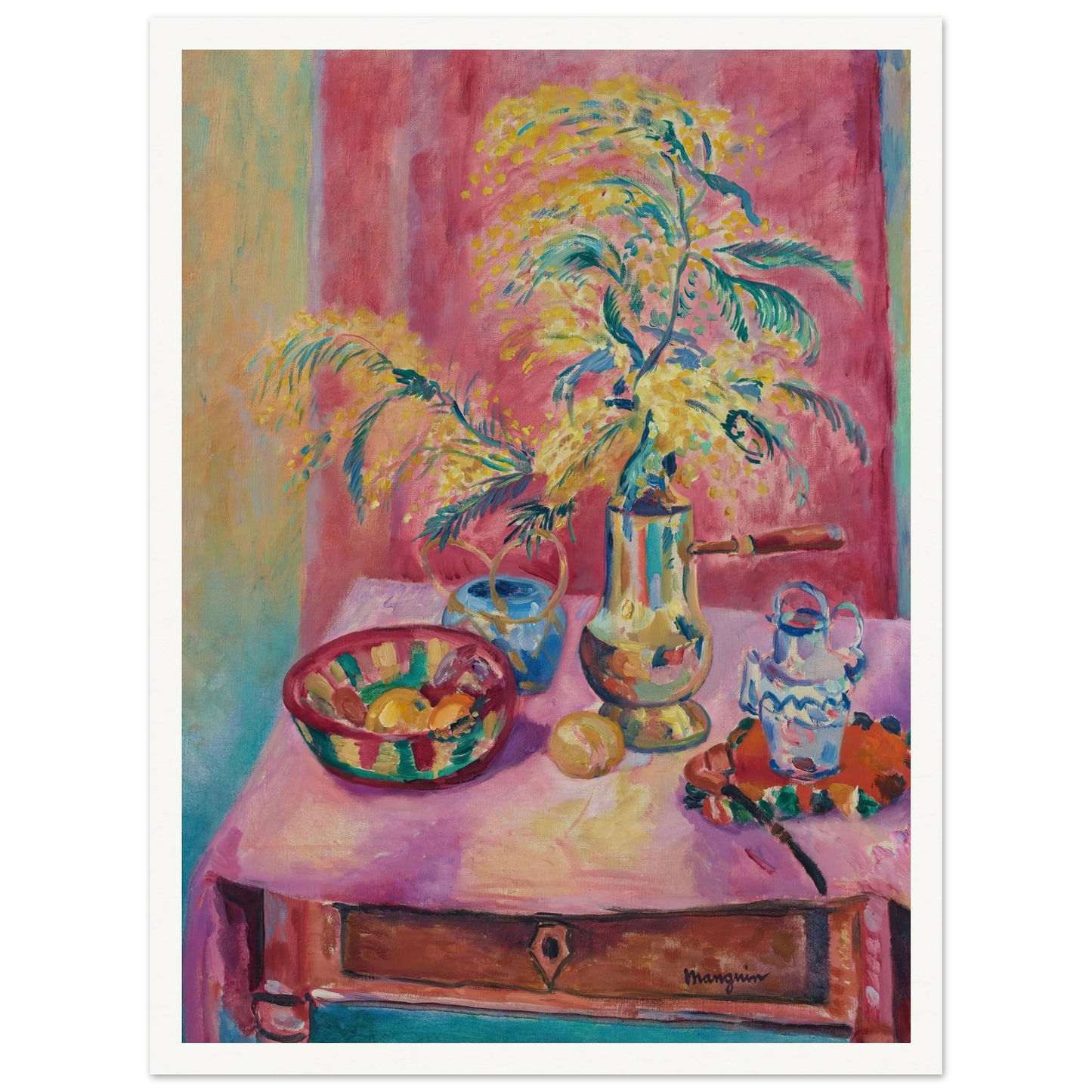 Mimosas dans la chocolatière (1919) Art Print | Henri Manguin - Framed Poster - 30x40 cm / 12x16″ - Black frame