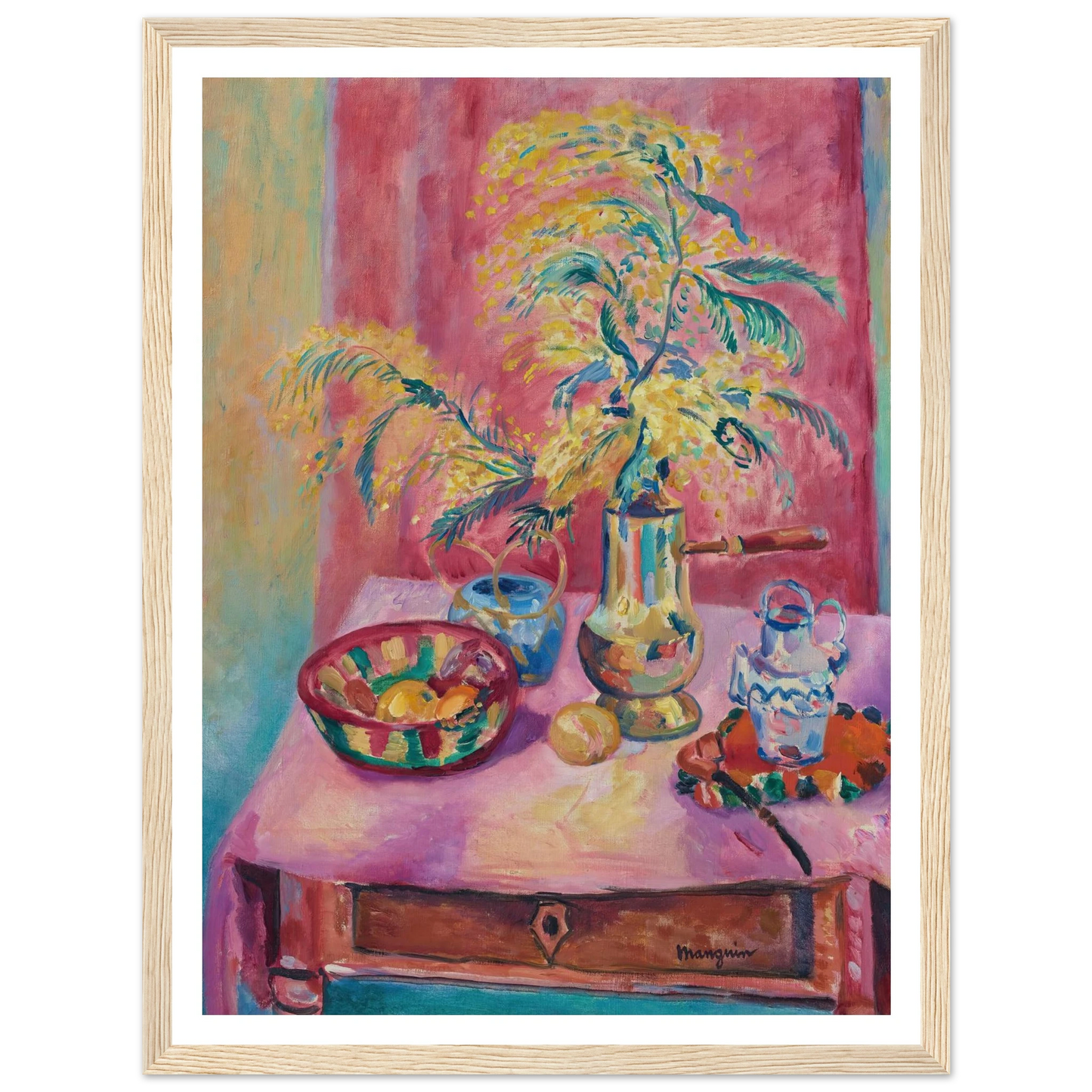 Mimosas dans la chocolatière (1919) Art Print | Henri Manguin - Framed Poster - 30x40 cm / 12x16″ - Black frame