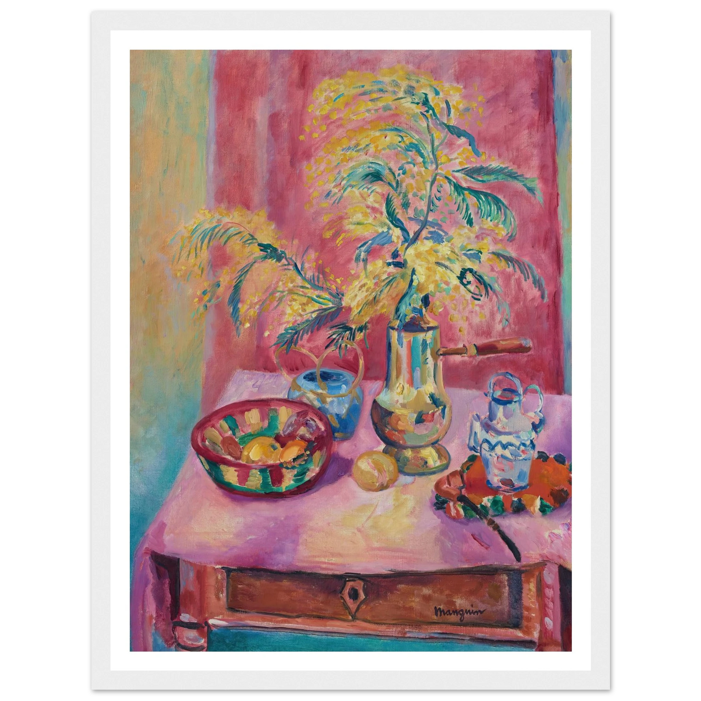 Mimosas dans la chocolatière (1919) Art Print | Henri Manguin - Framed Poster - 30x40 cm / 12x16″ - Black frame