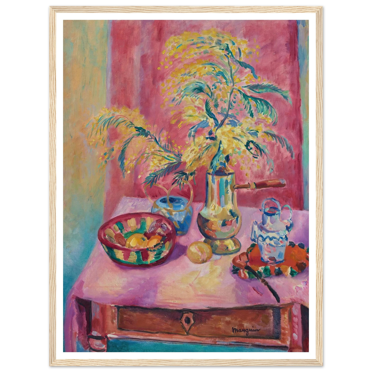 Mimosas dans la chocolatière (1919) Art Print | Henri Manguin - Framed Poster - 30x40 cm / 12x16″ - Black frame