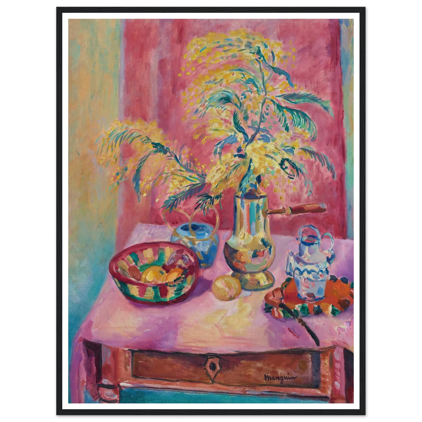 Mimosas dans la chocolatière (1919) Art Print | Henri Manguin - Framed Poster - 30x40 cm / 12x16″ - Black frame