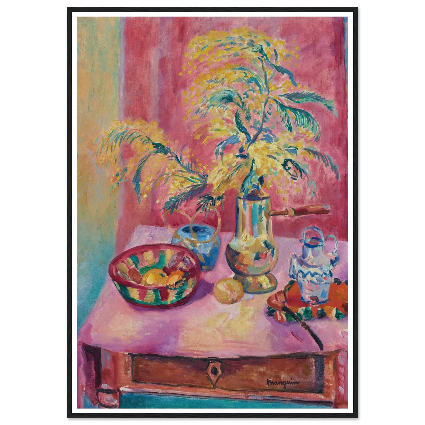 Mimosas dans la chocolatière (1919) Art Print | Henri Manguin - Framed Poster - 30x40 cm / 12x16″ - Black frame