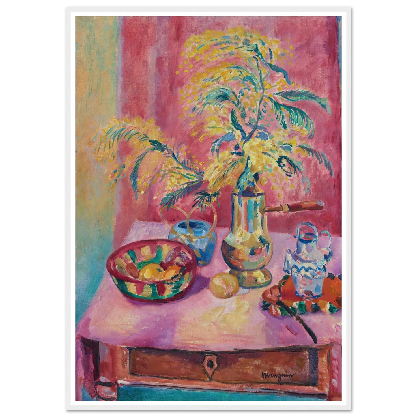 Mimosas dans la chocolatière (1919) Art Print | Henri Manguin - Framed Poster - 30x40 cm / 12x16″ - Black frame