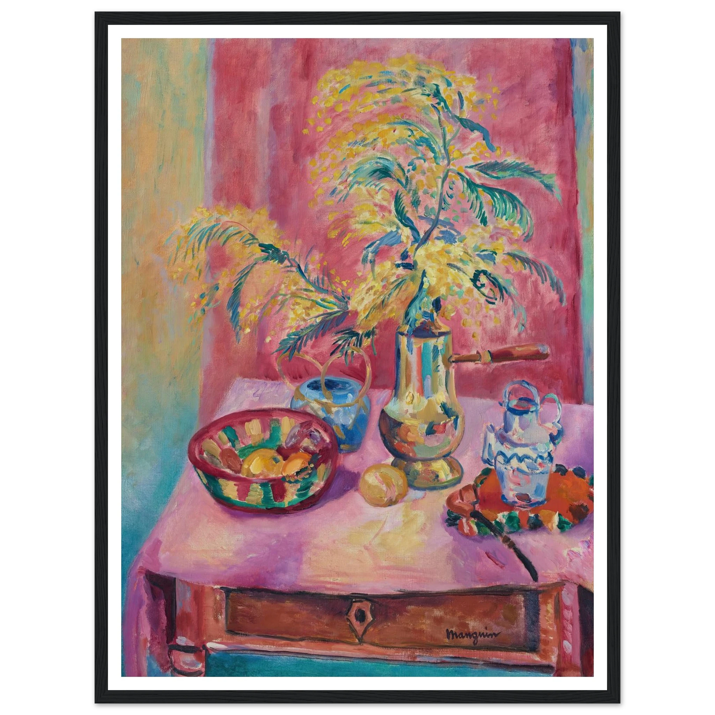 Mimosas dans la chocolatière (1919) Art Print | Henri Manguin - Framed Poster - 30x40 cm / 12x16″ - Black frame