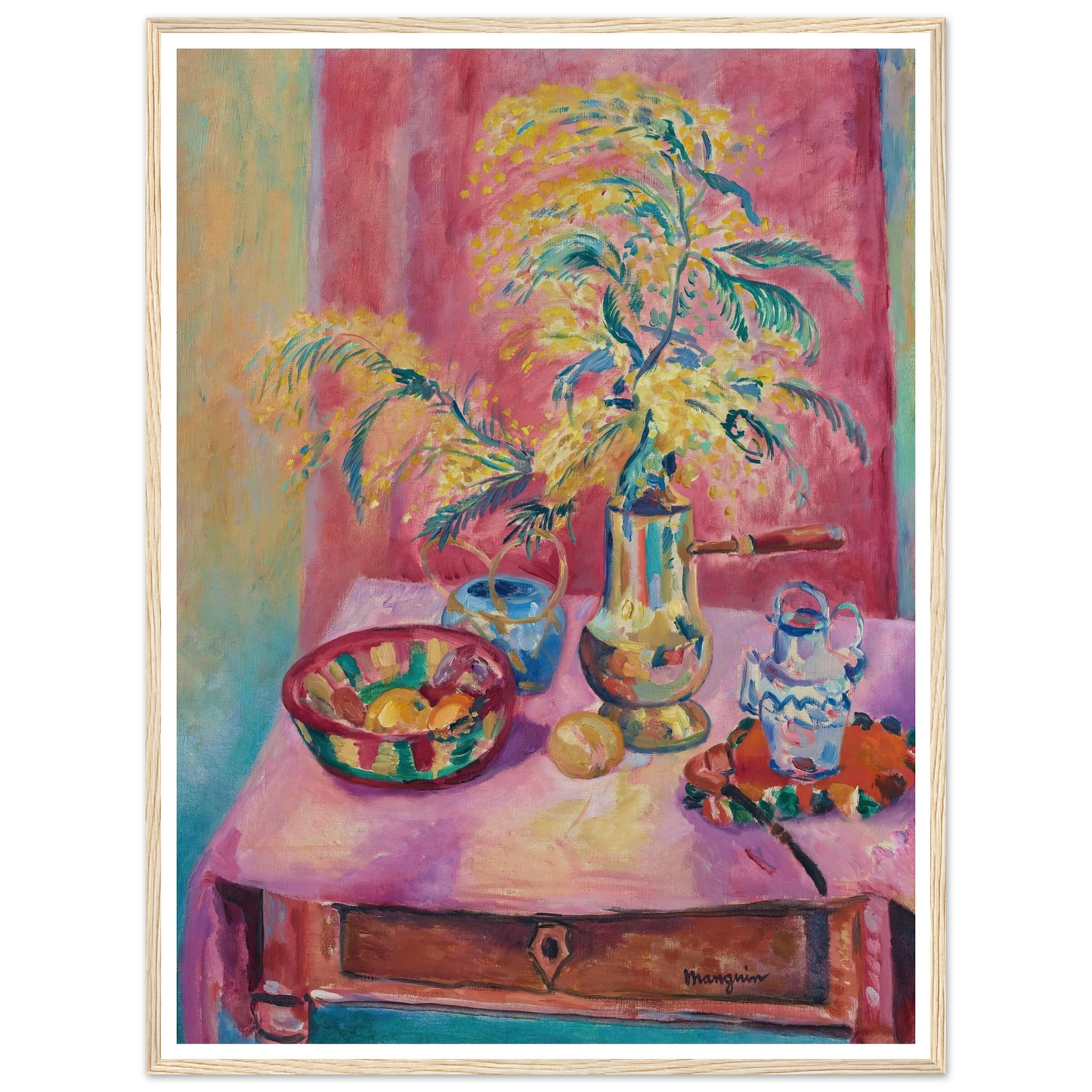 Mimosas dans la chocolatière (1919) Art Print | Henri Manguin - Framed Poster - 30x40 cm / 12x16″ - Black frame