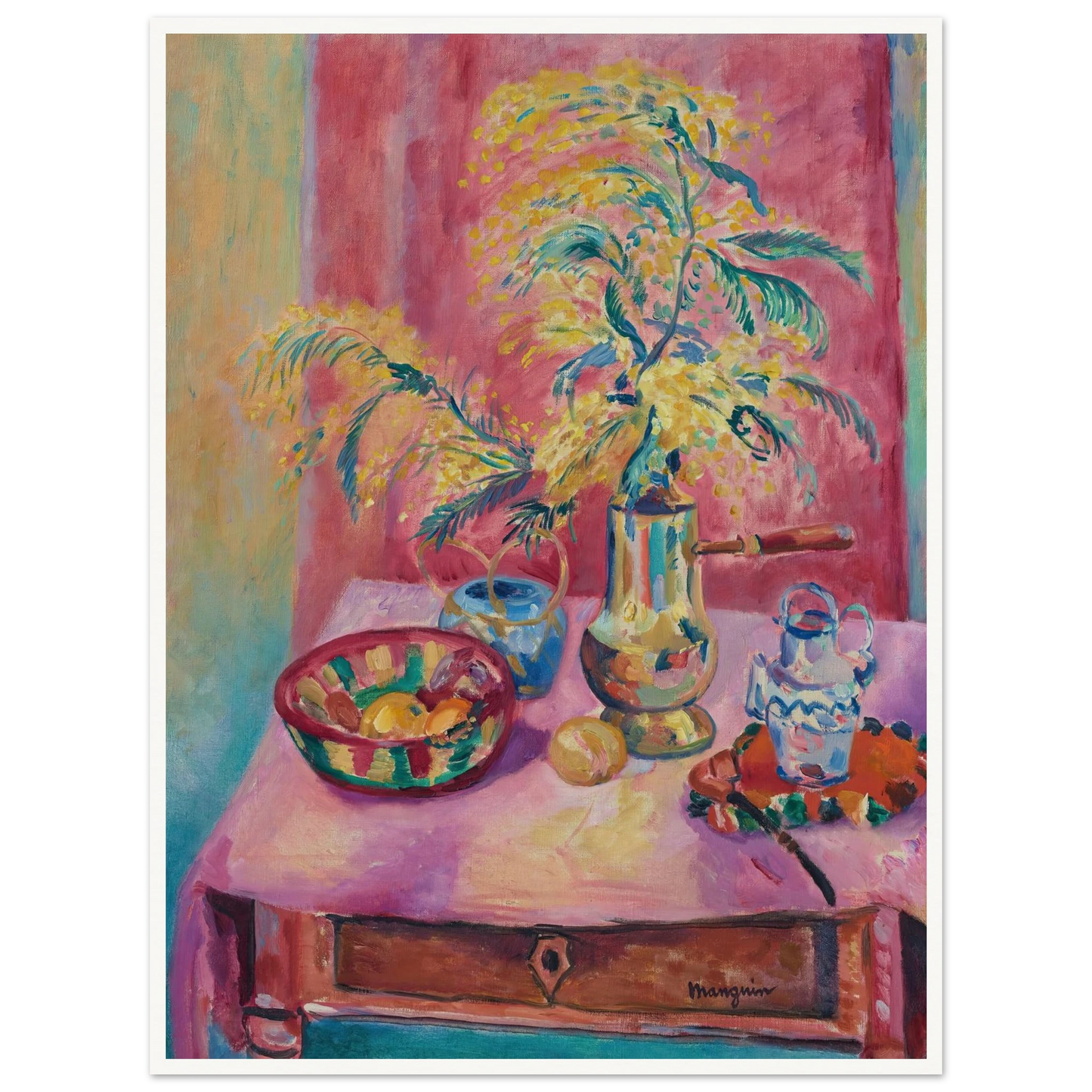 Mimosas dans la chocolatière (1919) Art Print | Henri Manguin - Framed Poster - 30x40 cm / 12x16″ - Black frame