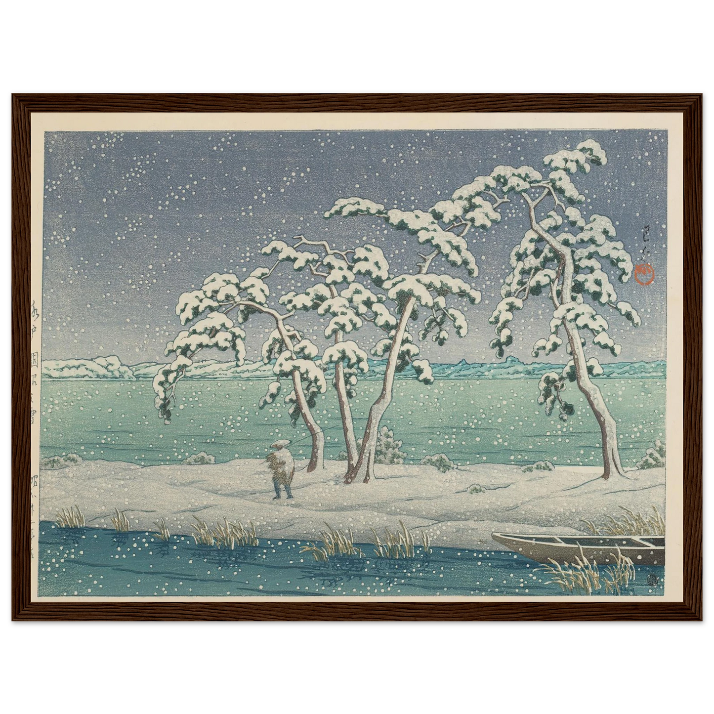 Mito Hinuma no yuki (Snow at Hinuma Swamp in Mito) (1947) Art Print | Kawase Hasui - Framed Poster - 30x40 cm / 12x16″ - Black frame