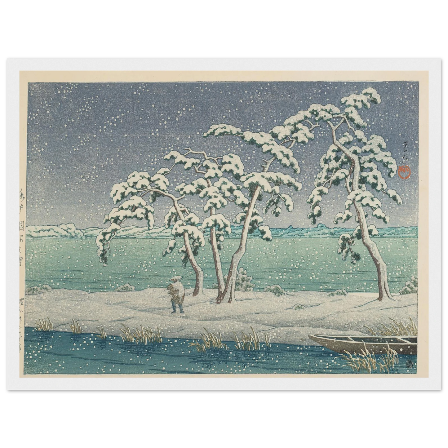 Mito Hinuma no yuki (Snow at Hinuma Swamp in Mito) (1947) Art Print | Kawase Hasui - Framed Poster - 30x40 cm / 12x16″ - Black frame