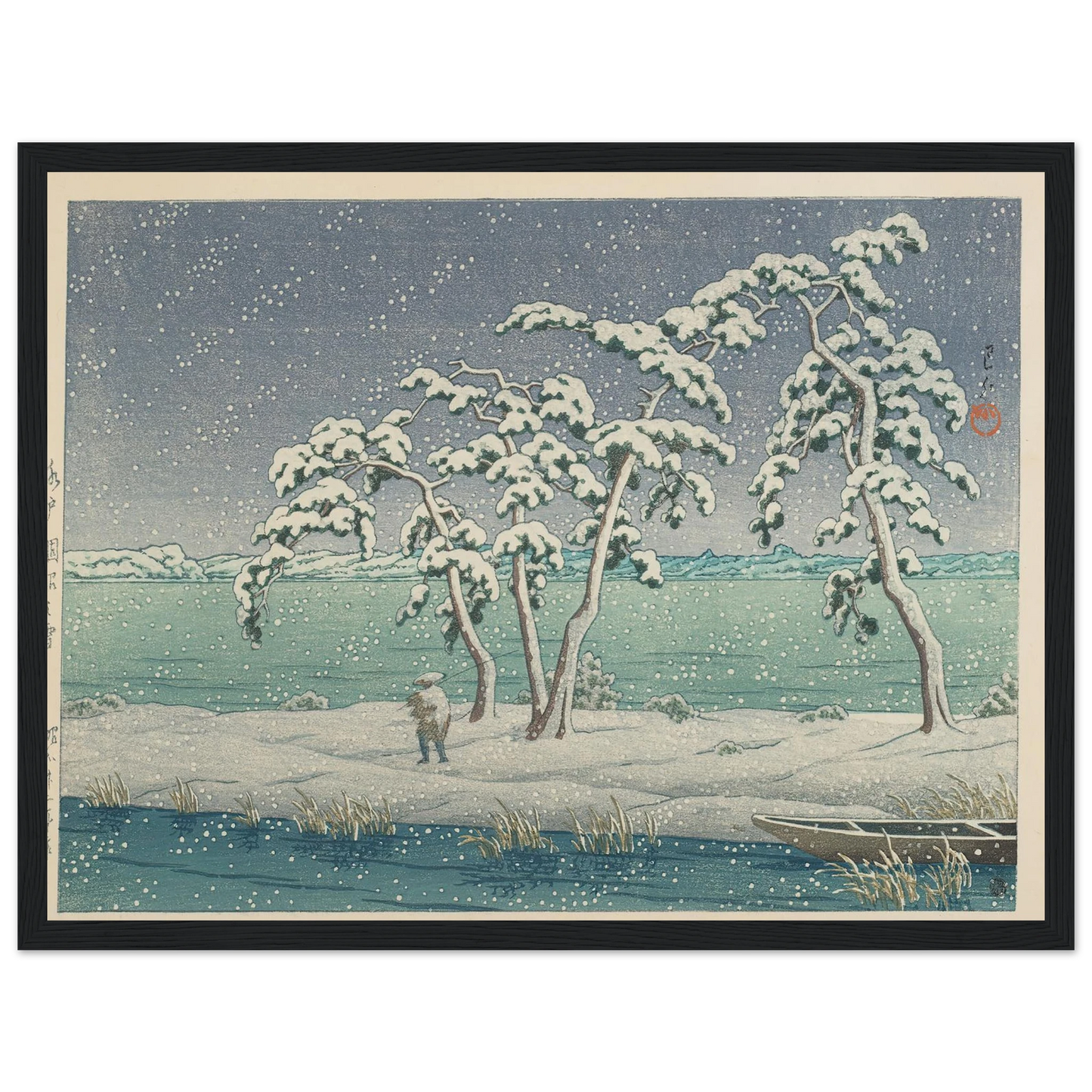 Mito Hinuma no yuki (Snow at Hinuma Swamp in Mito) (1947) Art Print | Kawase Hasui - Framed Poster - 30x40 cm / 12x16″ - Black frame