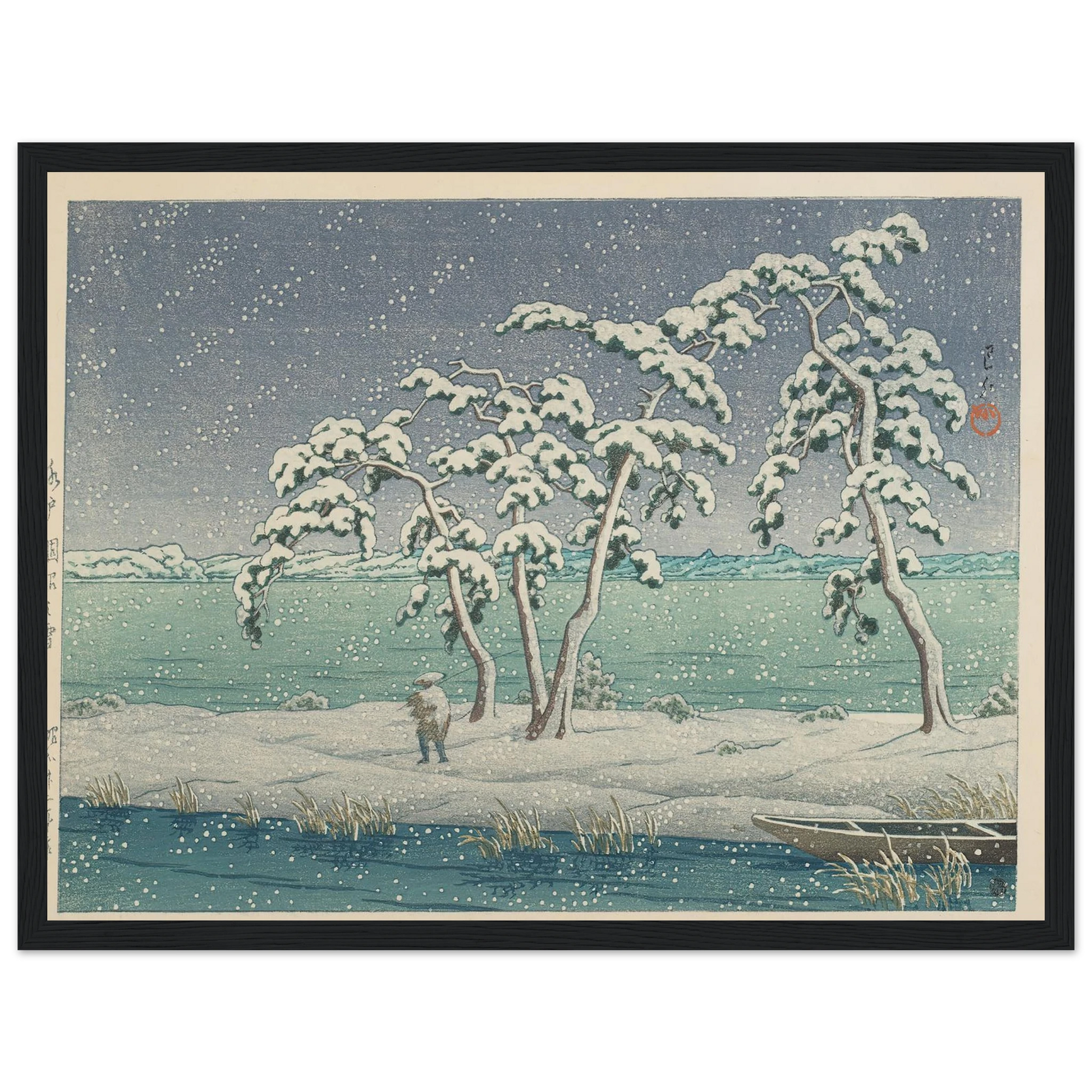 Mito Hinuma no yuki (Snow at Hinuma Swamp in Mito) (1947) Art Print | Kawase Hasui - Framed Poster - 30x40 cm / 12x16″ - Black frame