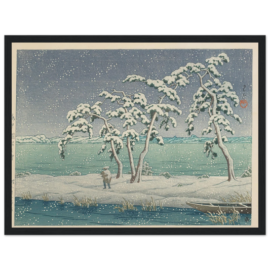 Mito Hinuma no yuki (Snow at Hinuma Swamp in Mito) (1947) Art Print | Kawase Hasui - Framed Poster - 30x40 cm / 12x16″ - Black frame