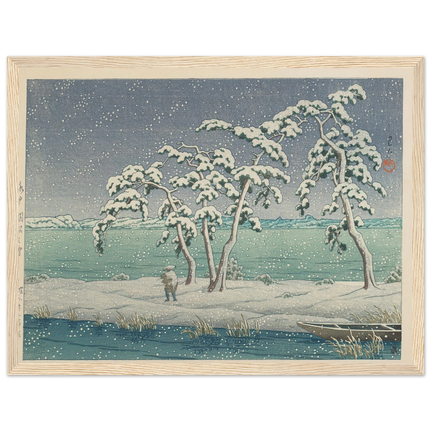 Mito Hinuma no yuki (Snow at Hinuma Swamp in Mito) (1947) Art Print | Kawase Hasui - Framed Poster - 30x40 cm / 12x16″ - Black frame