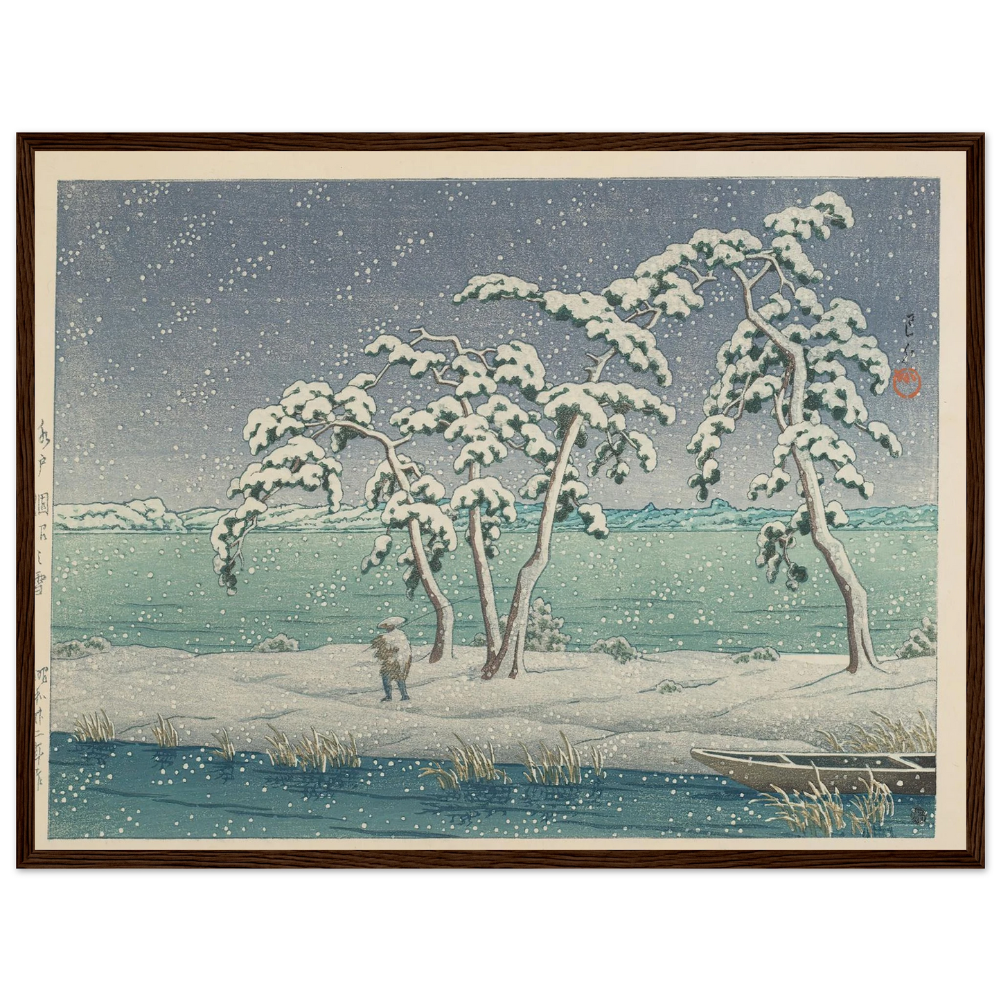 Mito Hinuma no yuki (Snow at Hinuma Swamp in Mito) (1947) Art Print | Kawase Hasui - Framed Poster - 30x40 cm / 12x16″ - Black frame