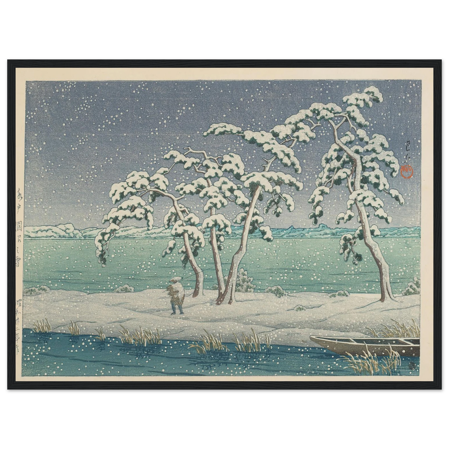 Mito Hinuma no yuki (Snow at Hinuma Swamp in Mito) (1947) Art Print | Kawase Hasui - Framed Poster - 30x40 cm / 12x16″ - Black frame