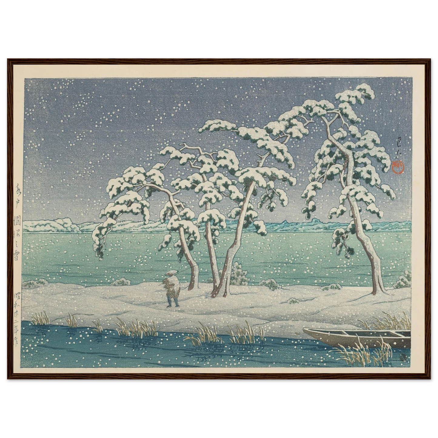 Mito Hinuma no yuki (Snow at Hinuma Swamp in Mito) (1947) Art Print | Kawase Hasui - Framed Poster - 30x40 cm / 12x16″ - Black frame