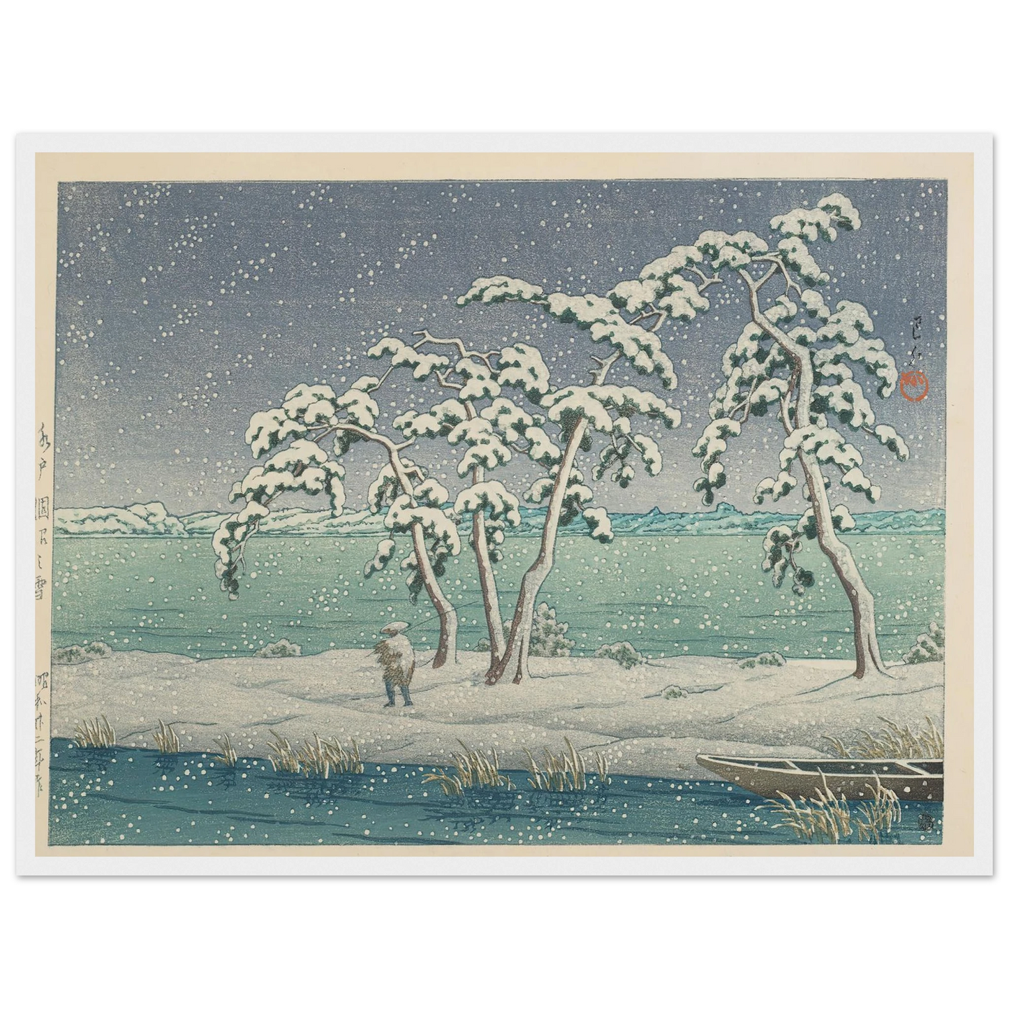 Mito Hinuma no yuki (Snow at Hinuma Swamp in Mito) (1947) Art Print | Kawase Hasui - Framed Poster - 30x40 cm / 12x16″ - Black frame