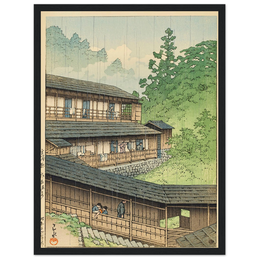 Miyagi ken Sakunami onsen (Sakunami Hot Springs in Miyagi Prefecture) (1941) Art Print | Kawase Hasui - Framed Poster - 30x40 cm / 12x16″ - Black frame