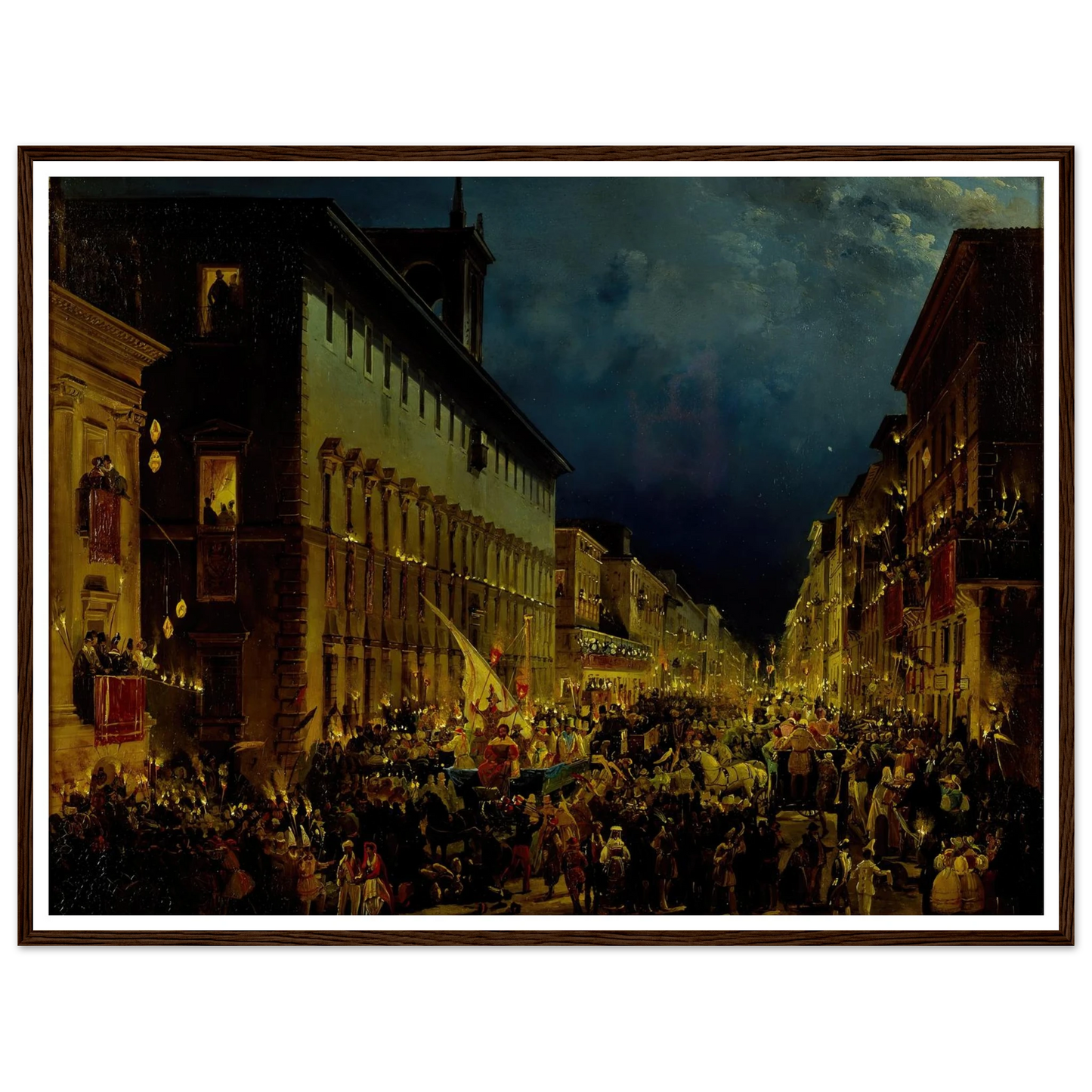 Moccoli Evening In Rome (1834) Art Print | Ippolito Caffi - Framed Poster - 30x40 cm / 12x16″ - Black frame