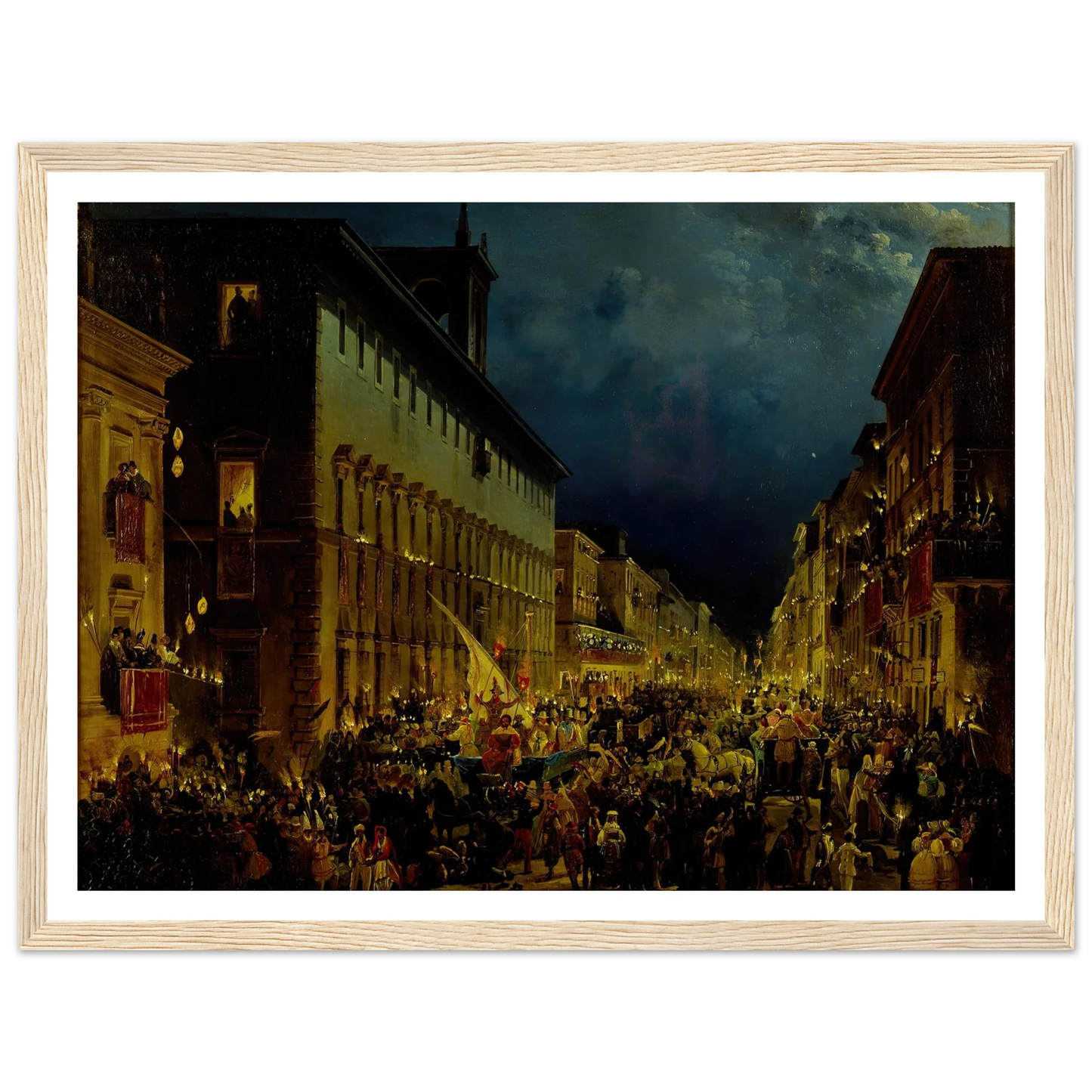 Moccoli Evening In Rome (1834) Art Print | Ippolito Caffi - Framed Poster - 30x40 cm / 12x16″ - Black frame