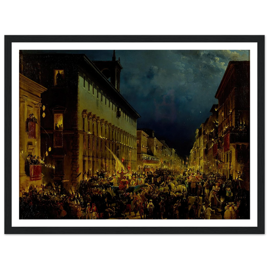 Moccoli Evening In Rome (1834) Art Print | Ippolito Caffi - Framed Poster - 30x40 cm / 12x16″ - Black frame