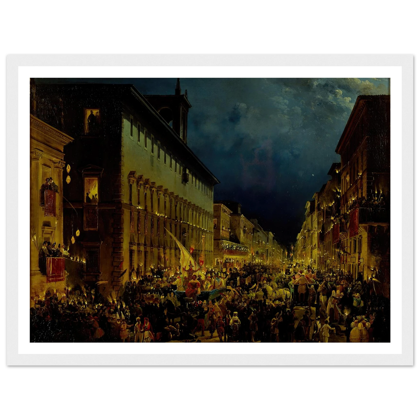 Moccoli Evening In Rome (1834) Art Print | Ippolito Caffi - Framed Poster - 30x40 cm / 12x16″ - Black frame