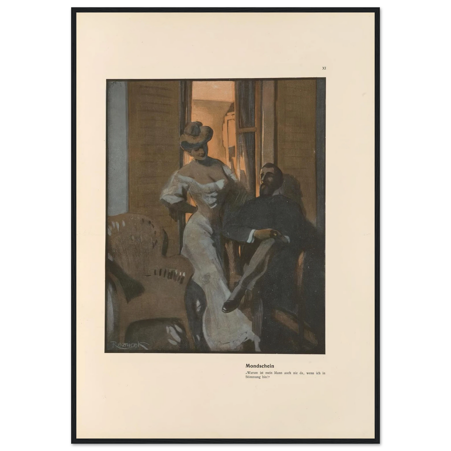 Mondschein (1908) Art Print | Ferdinand Freiherr von Reznicek - Framed Poster - 30x40 cm / 12x16″ - Black frame