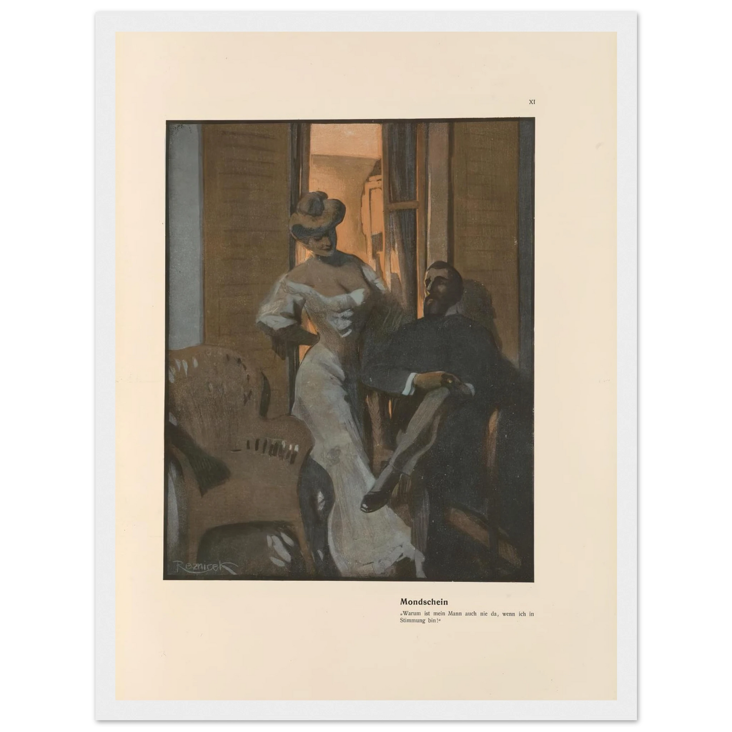 Mondschein (1908) Art Print | Ferdinand Freiherr von Reznicek - Framed Poster - 30x40 cm / 12x16″ - Black frame