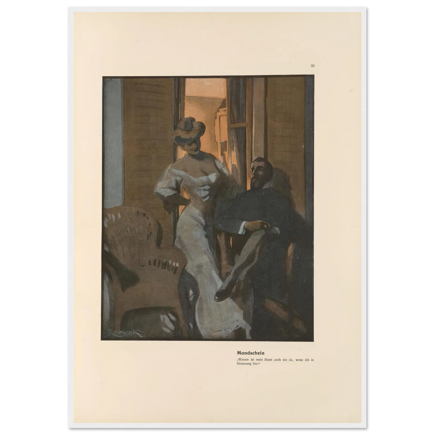Mondschein (1908) Art Print | Ferdinand Freiherr von Reznicek - Framed Poster - 30x40 cm / 12x16″ - Black frame