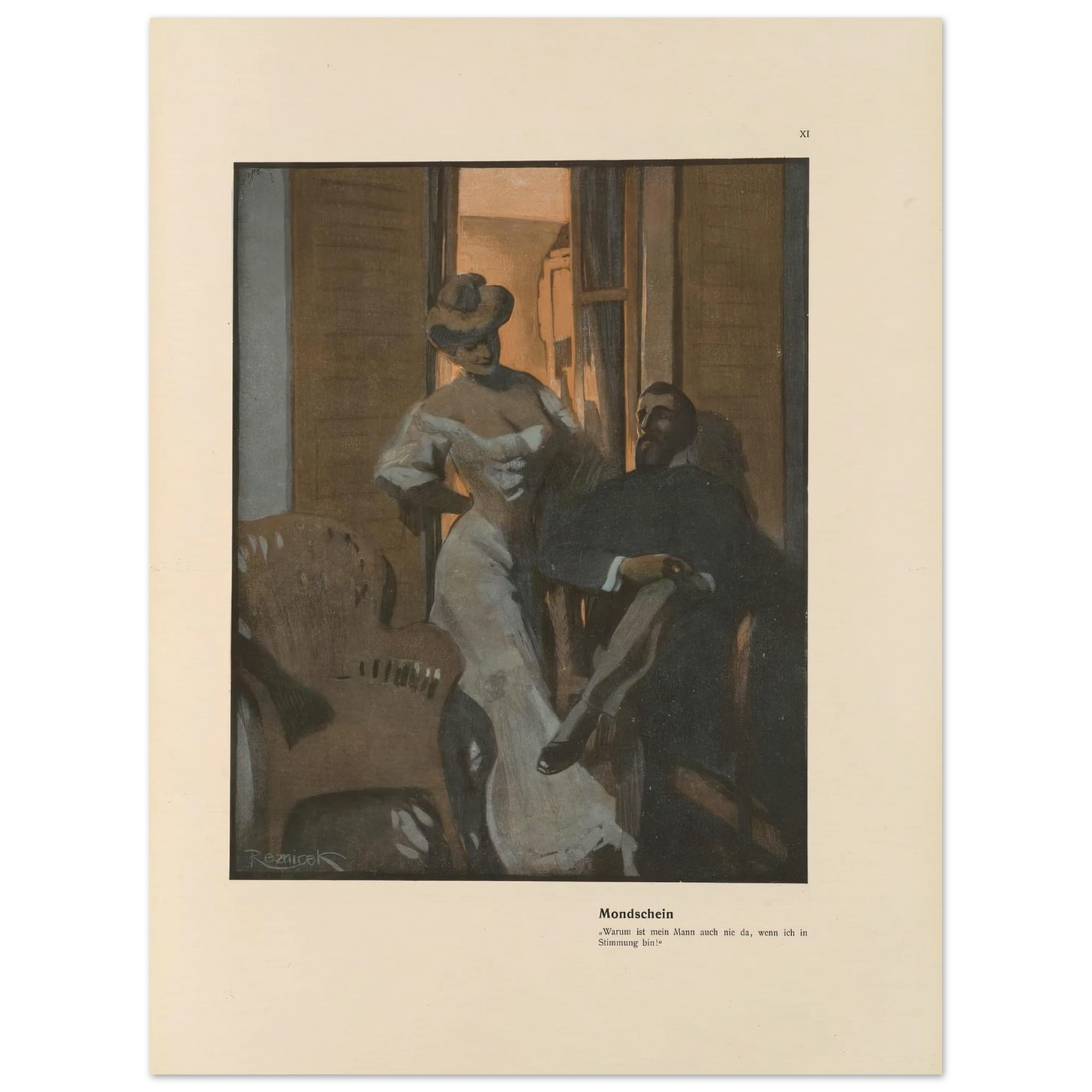 Mondschein (1908) Art Print | Ferdinand Freiherr von Reznicek - Framed Poster - 30x40 cm / 12x16″ - Black frame