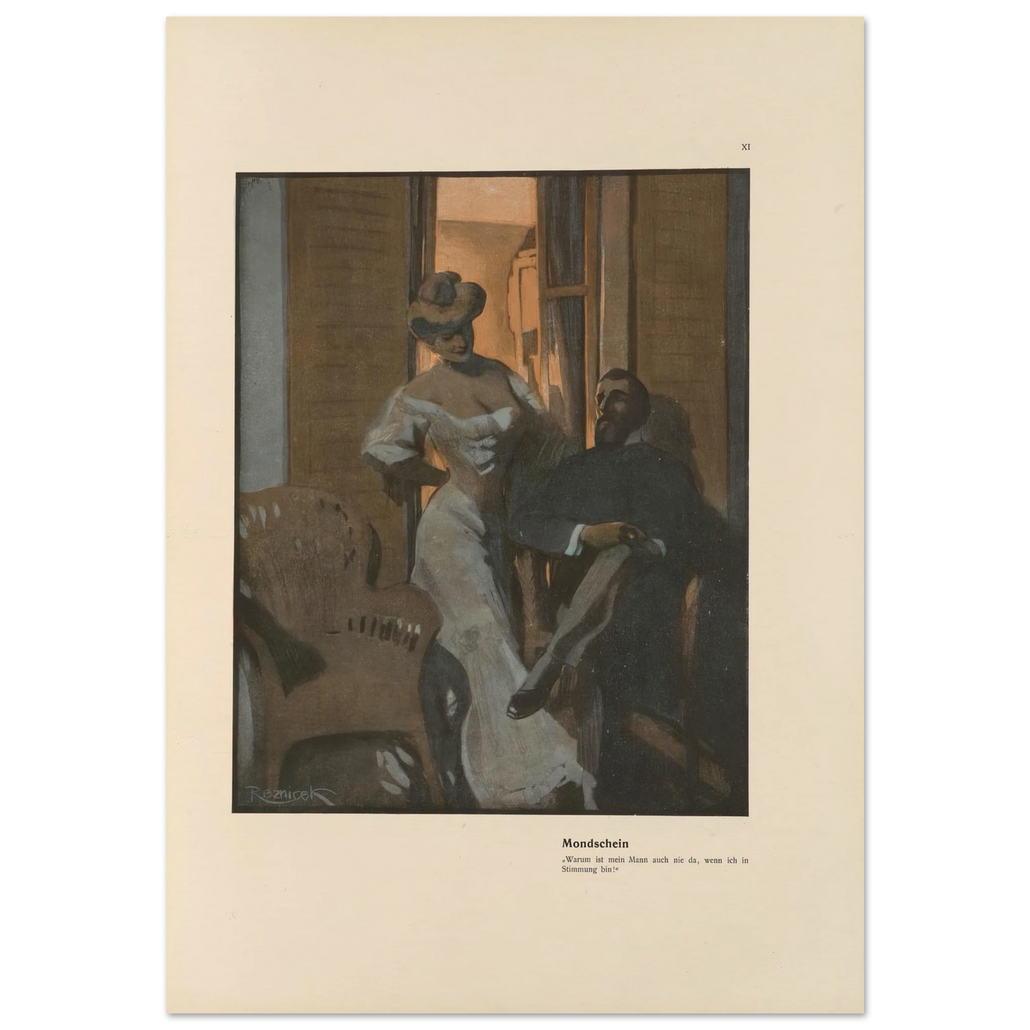 Mondschein (1908) Art Print | Ferdinand Freiherr von Reznicek - Framed Poster - 30x40 cm / 12x16″ - Black frame