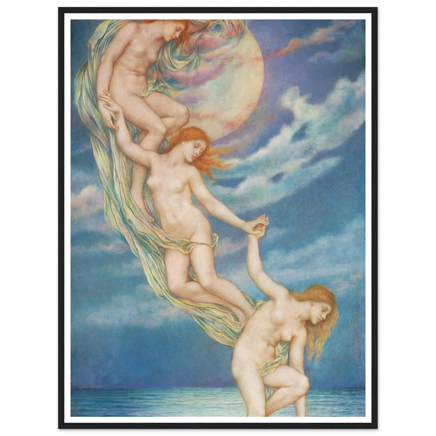 Moonbeams Dipping Into The Sea (1918) Art Print | Evelyn de Morgan - Framed Poster - 30x40 cm / 12x16″ - Black frame