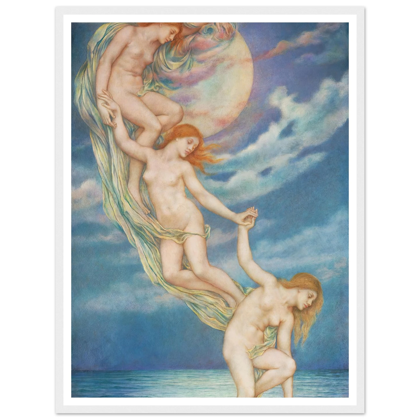 Moonbeams Dipping Into The Sea (1918) Art Print | Evelyn de Morgan - Framed Poster - 30x40 cm / 12x16″ - Black frame