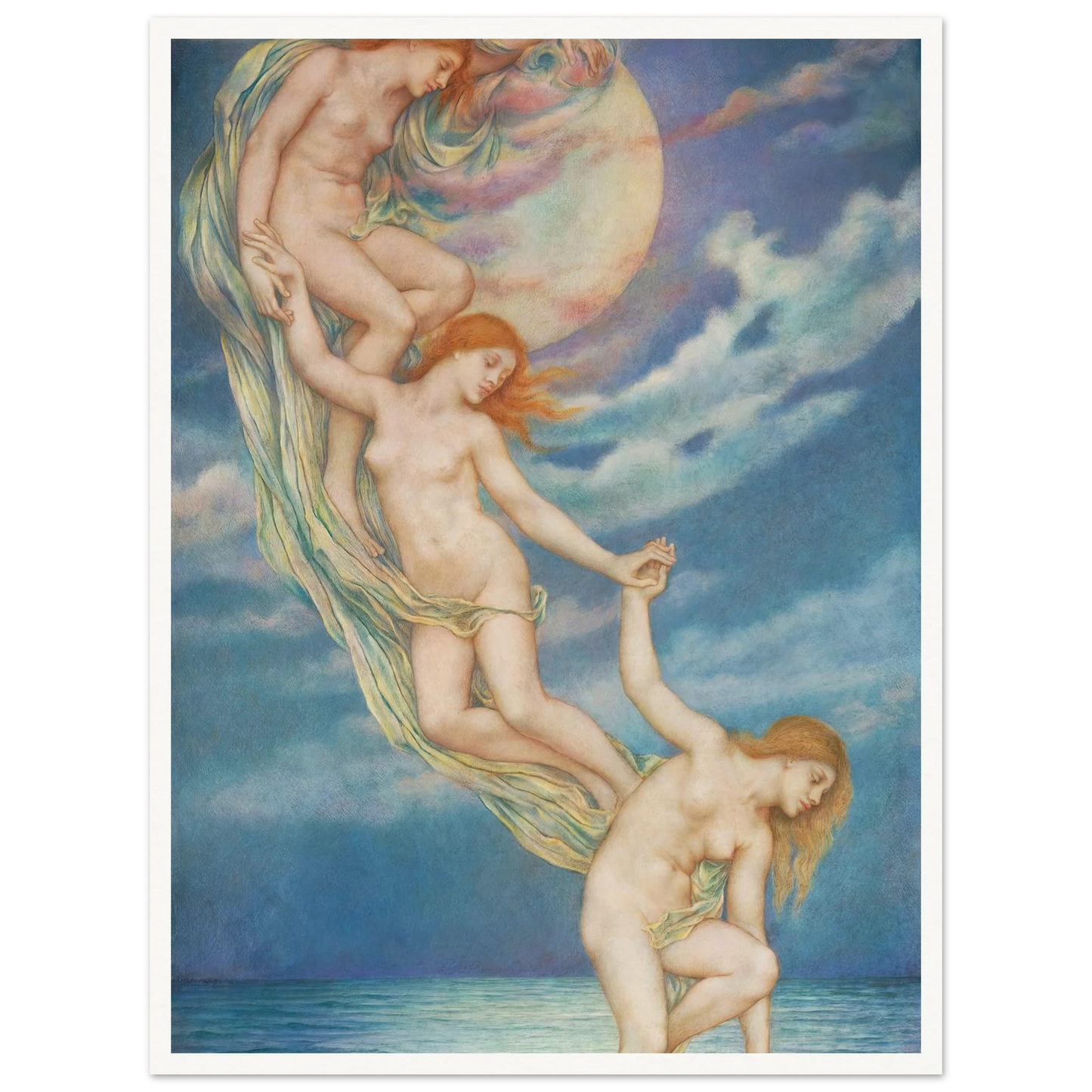 Moonbeams Dipping Into The Sea (1918) Art Print | Evelyn de Morgan - Framed Poster - 30x40 cm / 12x16″ - Black frame