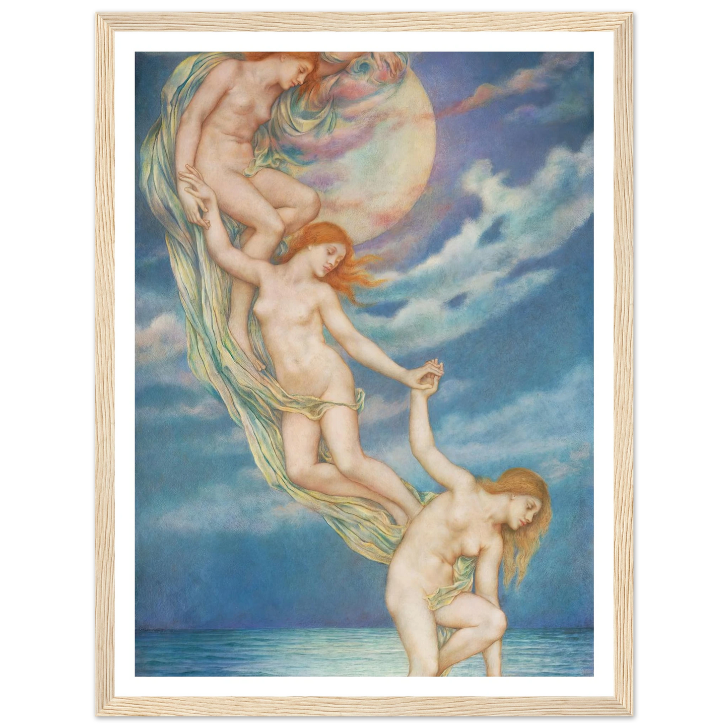 Moonbeams Dipping Into The Sea (1918) Art Print | Evelyn de Morgan - Framed Poster - 30x40 cm / 12x16″ - Black frame
