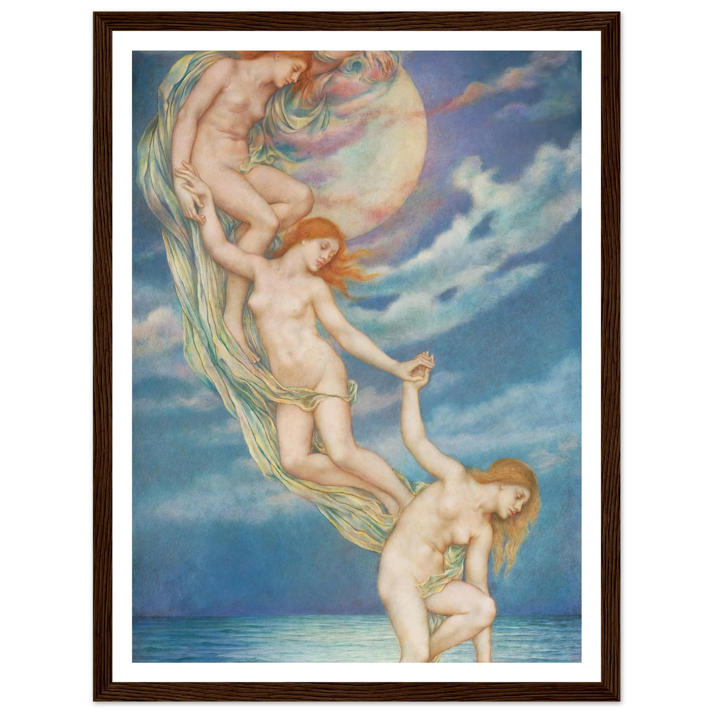 Moonbeams Dipping Into The Sea (1918) Art Print | Evelyn de Morgan - Framed Poster - 30x40 cm / 12x16″ - Black frame