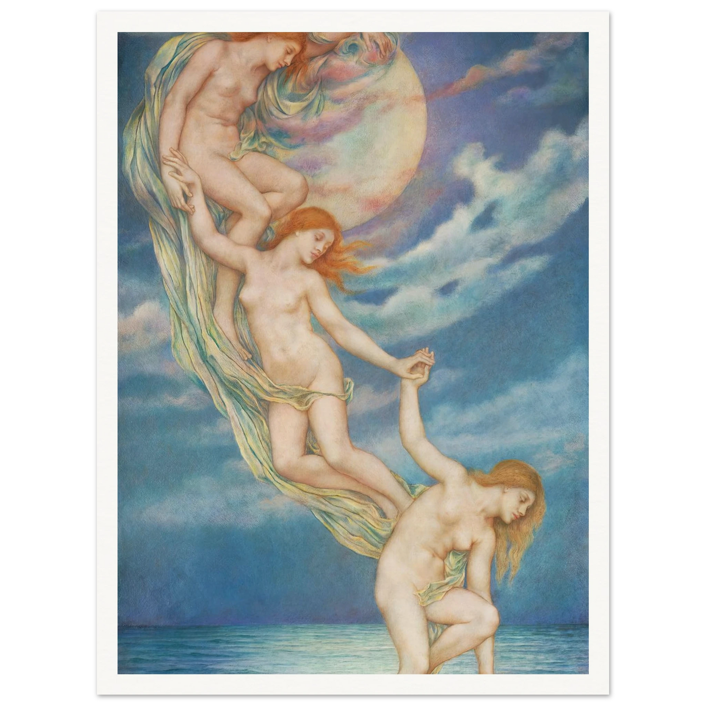 Moonbeams Dipping Into The Sea (1918) Art Print | Evelyn de Morgan - Framed Poster - 30x40 cm / 12x16″ - Black frame