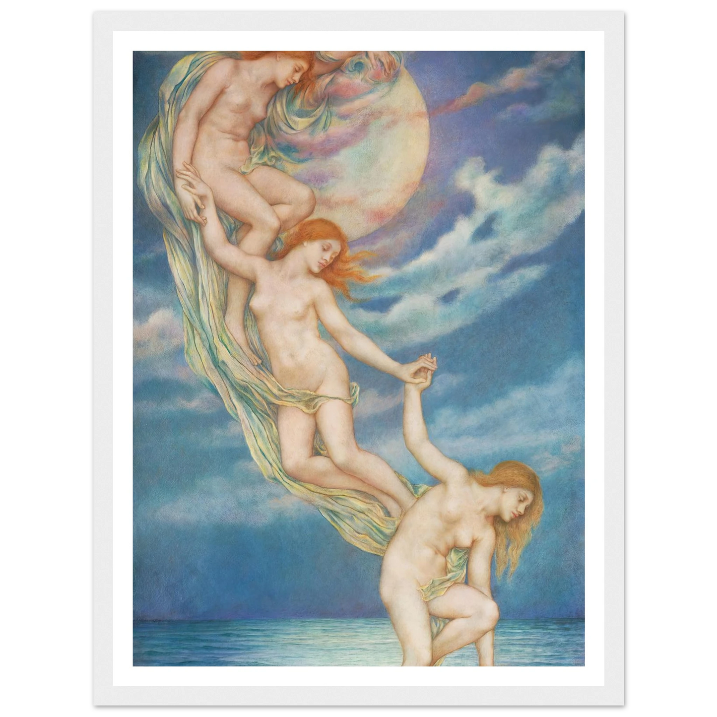Moonbeams Dipping Into The Sea (1918) Art Print | Evelyn de Morgan - Framed Poster - 30x40 cm / 12x16″ - Black frame