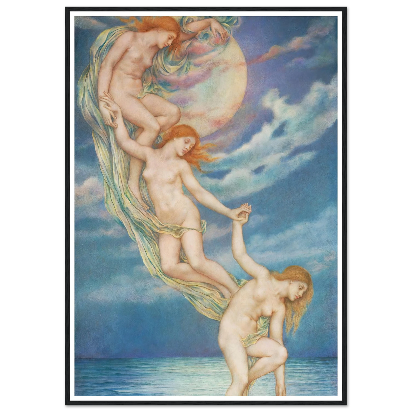 Moonbeams Dipping Into The Sea (1918) Art Print | Evelyn de Morgan - Framed Poster - 30x40 cm / 12x16″ - Black frame