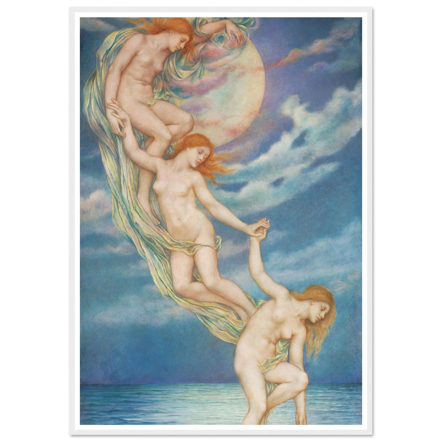 Moonbeams Dipping Into The Sea (1918) Art Print | Evelyn de Morgan - Framed Poster - 30x40 cm / 12x16″ - Black frame