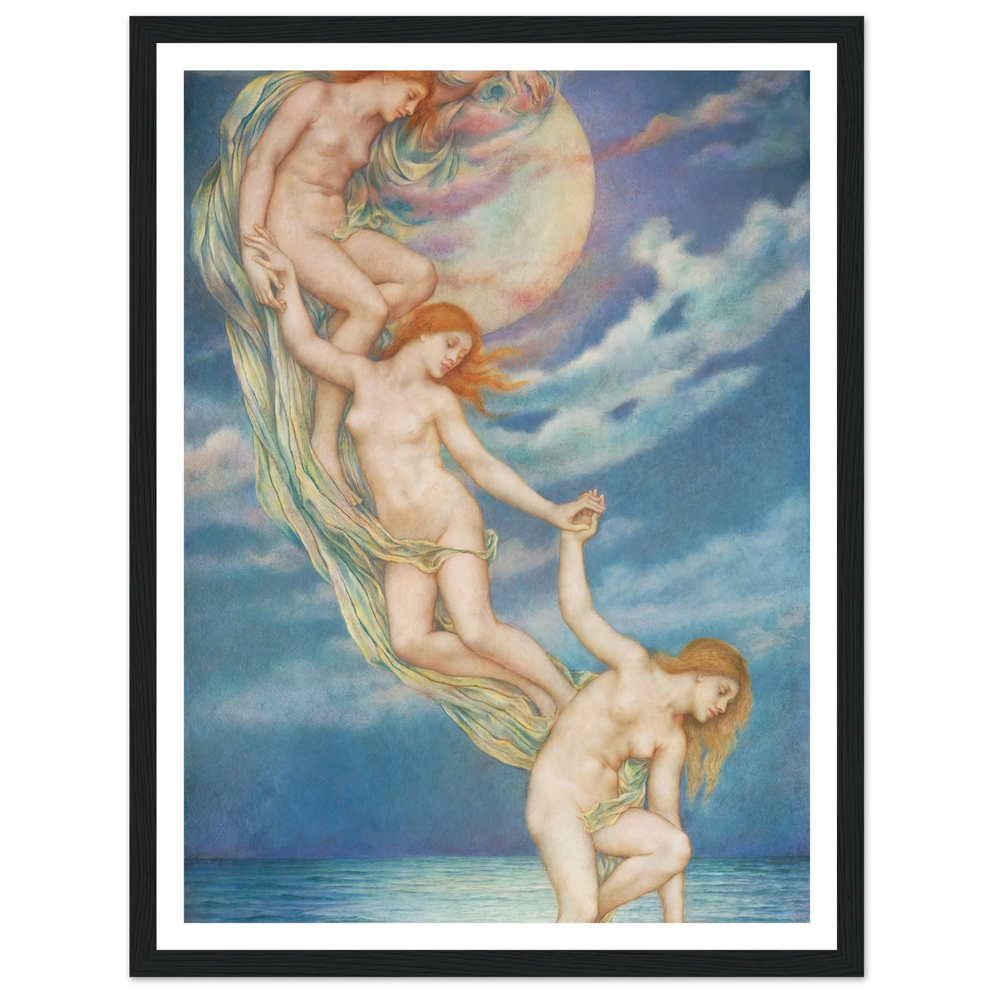 Moonbeams Dipping Into The Sea (1918) Art Print | Evelyn de Morgan - Framed Poster - 30x40 cm / 12x16″ - Black frame