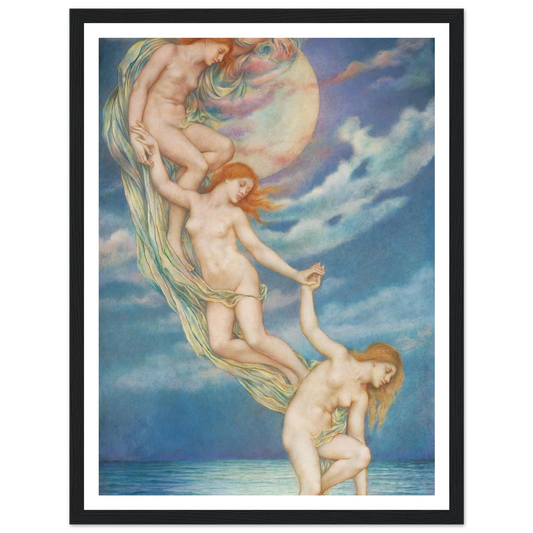 Moonbeams Dipping Into The Sea (1918) Art Print | Evelyn de Morgan - Framed Poster - 30x40 cm / 12x16″ - Black frame