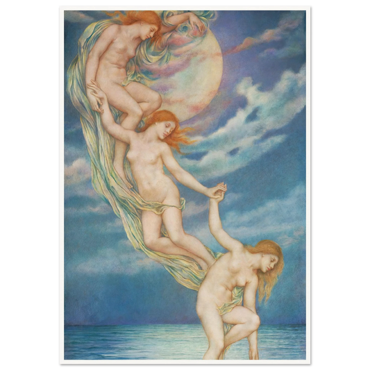 Moonbeams Dipping Into The Sea (1918) Art Print | Evelyn de Morgan - Framed Poster - 30x40 cm / 12x16″ - Black frame