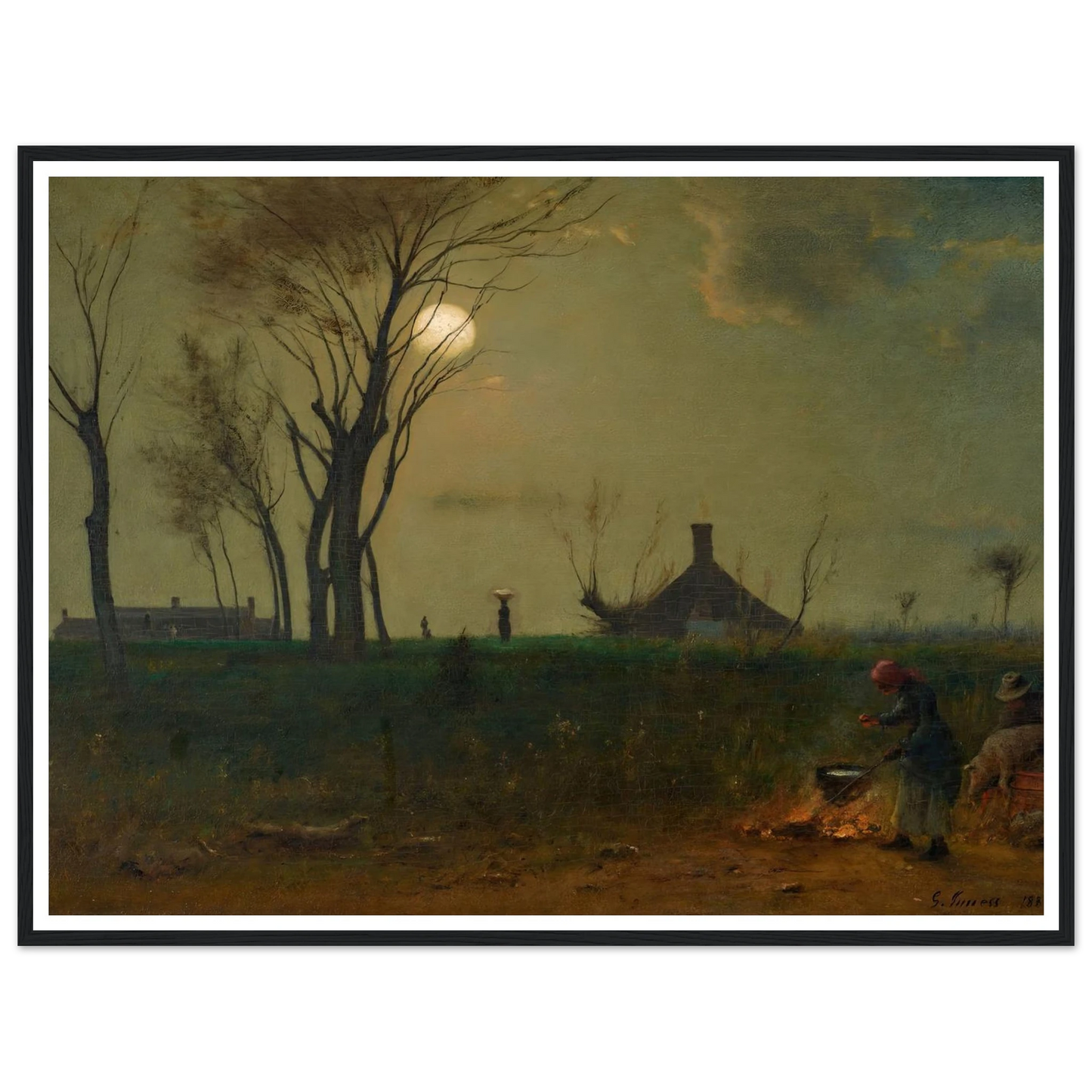 Moonlight in Virginia (1884) Art Print | George Inness - Framed Poster - 30x40 cm / 12x16″ - Black frame