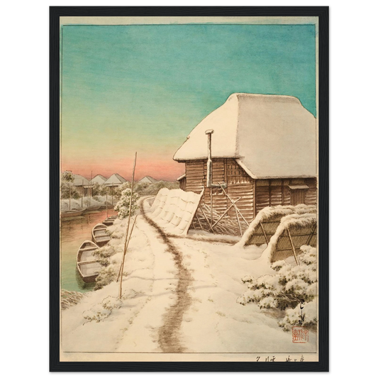 Morigasaki setsugo no yu (Evening after snow at Morigasaki) Art Print | Kawase Hasui - Framed Poster - 30x40 cm / 12x16″ - Black frame