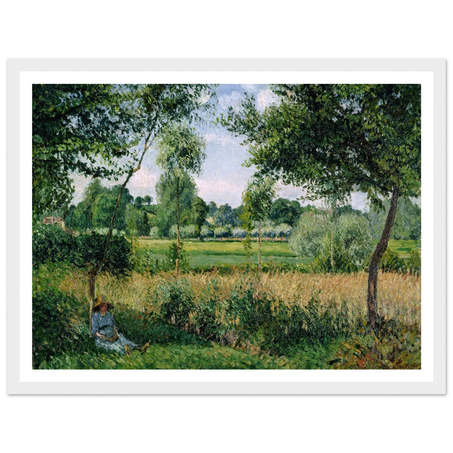 Morning Sunlight Effect, Eragny Art Print | Camille Pissarro - Framed Poster - 30x40 cm / 12x16″ - Black frame