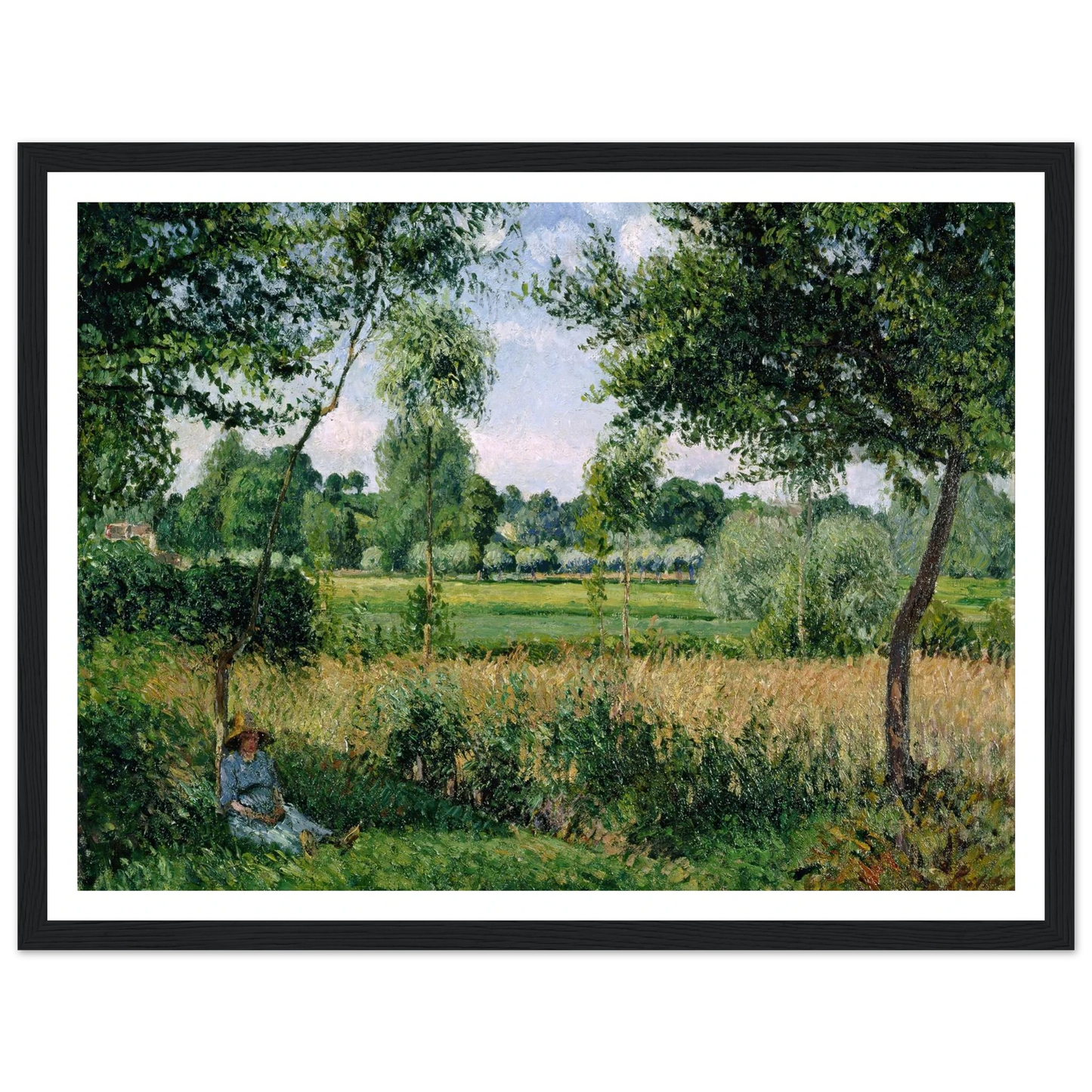 Morning Sunlight Effect, Eragny Art Print | Camille Pissarro - Framed Poster - 30x40 cm / 12x16″ - Black frame