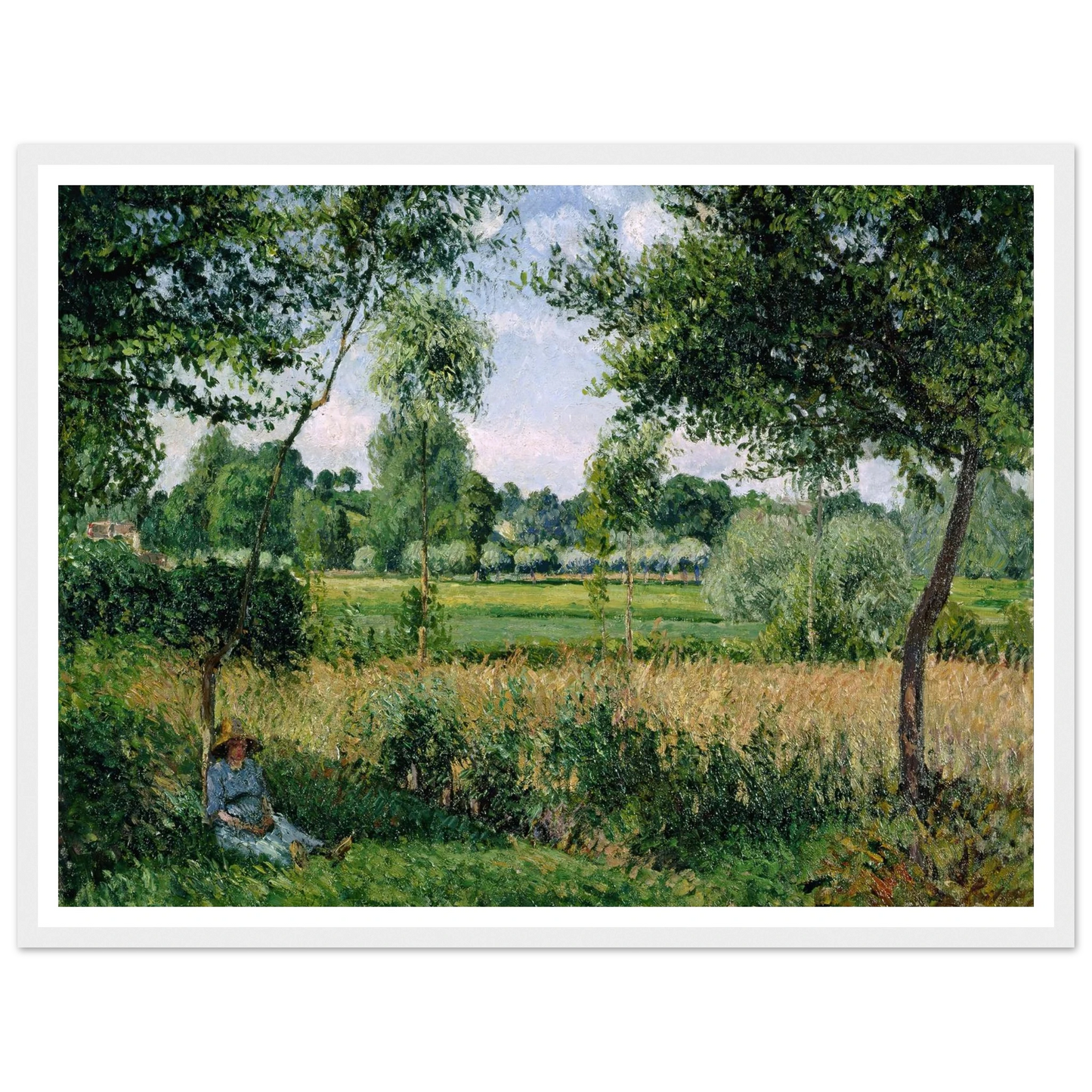 Morning Sunlight Effect, Eragny Art Print | Camille Pissarro - Framed Poster - 30x40 cm / 12x16″ - Black frame