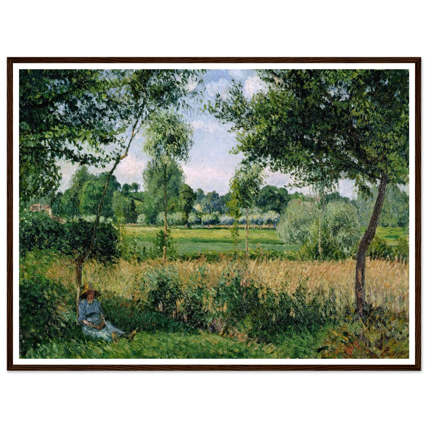 Morning Sunlight Effect, Eragny Art Print | Camille Pissarro - Framed Poster - 30x40 cm / 12x16″ - Black frame