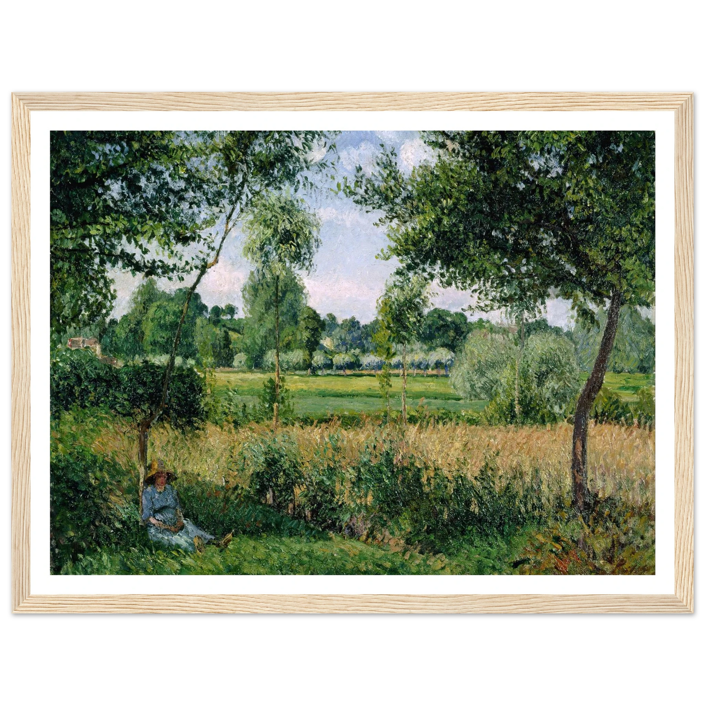 Morning Sunlight Effect, Eragny Art Print | Camille Pissarro - Framed Poster - 30x40 cm / 12x16″ - Black frame