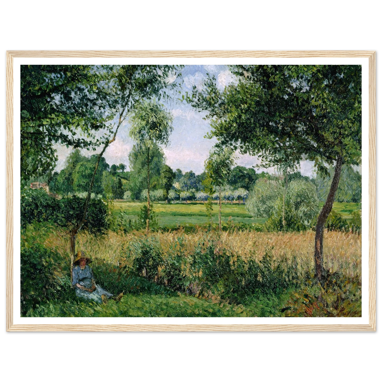 Morning Sunlight Effect, Eragny Art Print | Camille Pissarro - Framed Poster - 30x40 cm / 12x16″ - Black frame